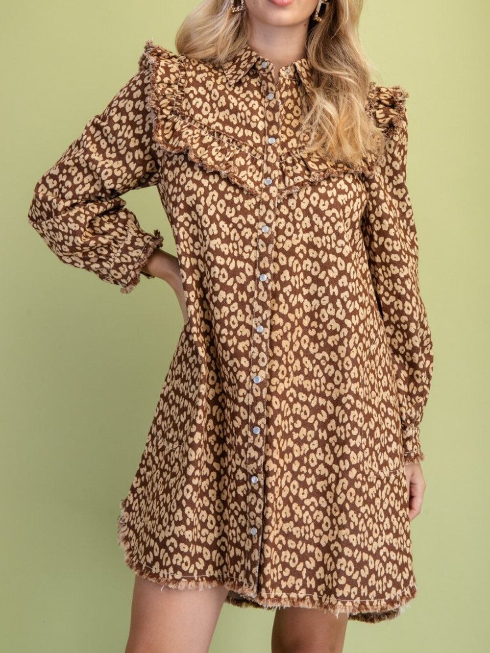 Gigio's Leopard Print Denim Shirt Dress